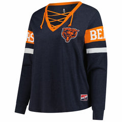 Women's Plus Size Throwback Lace-Up Long Sleeve T-Shirt - Chicago Bears