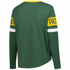 Women's Plus Size Throwback Lace-Up Long Sleeve T-Shirt - Green Bay Packers