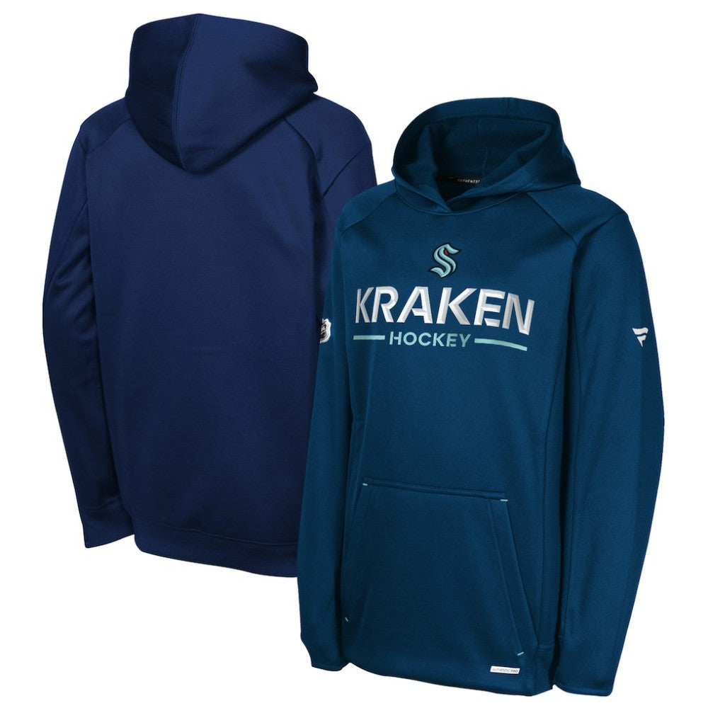 NHL Deep Sea Blue Seattle Kraken Fanatics Youth Authentic Pro Rink Raglan Hoodie