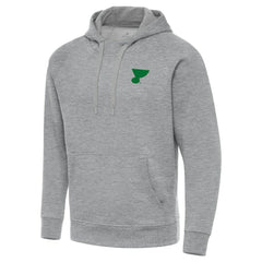 NHL Heather Gray St. Louis Blues Antigua St. Patrick's Day Victory Pullover Hoodie