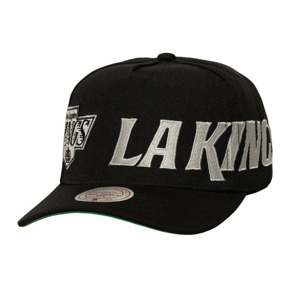 NHL Black Los Angeles Kings Mitchell & Ness Busted Logo Wordmark Wrap-Around Pro Pinch Adjustable Hat