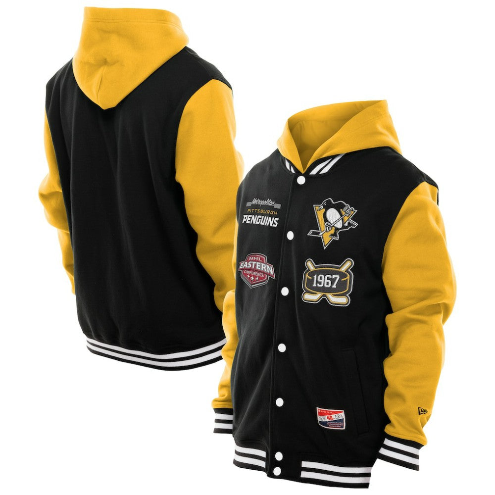NHL Black/Gold Pittsburgh Penguins New Era Full-Snap Fleece Hoodie Jacket
