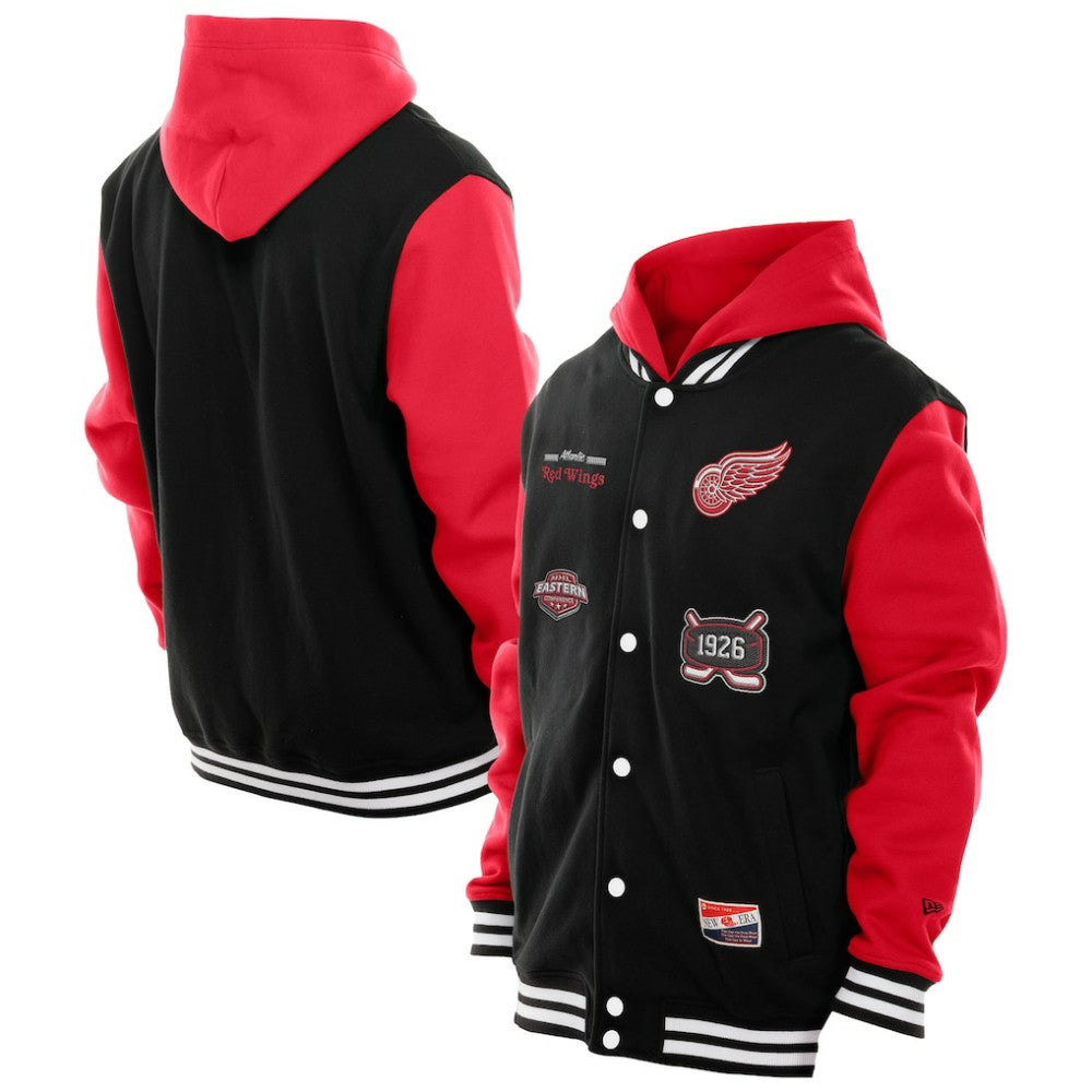 NHL Black/Red Detroit Red Wings New Era Full-Snap Fleece Hoodie Jacket