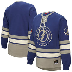 NHL Blue Tampa Bay Lightning Mitchell & Ness Women's Heritage Lace-Up Pullover Sweatshirt