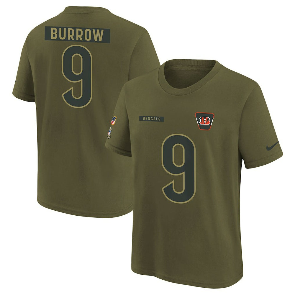 Joe Burrow Youth 2025 Salute to Service Name & Number T-Shirt - Cincinnati Bengals