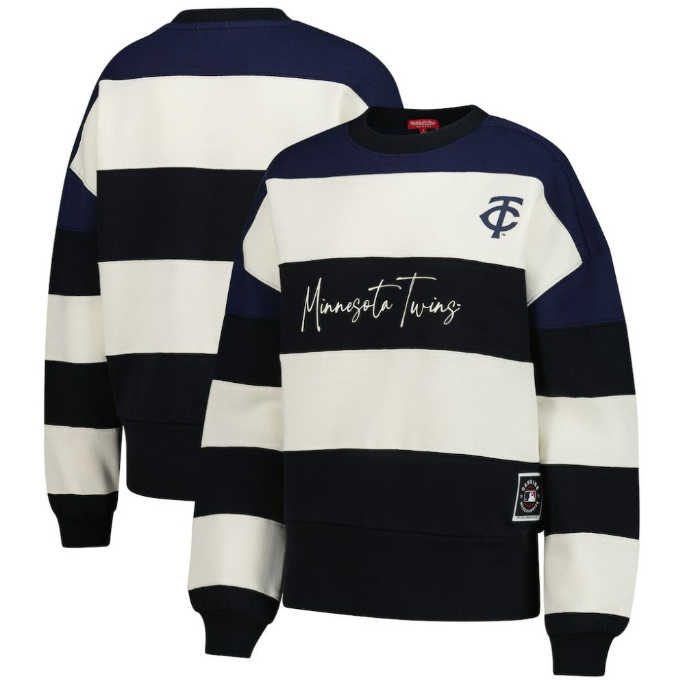 MLB Minnesota Twins Mitchell & Ness Women's Cooperstown Collection Blocked Fleece Pullover Sweatshirt- Navy/Black