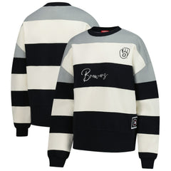 MLB Milwaukee Brewers Mitchell & Ness Women's Cooperstown Collection Blocked Fleece Pullover Sweatshirt- Gray/Black