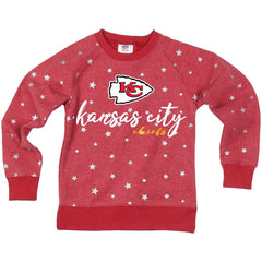 Wes & Willy Girls Youth Shimmer Star Reverse Fleece Pullover Sweatshirt - Kansas City Chiefs