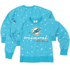 Wes & Willy Girls Youth Shimmer Star Reverse Fleece Pullover Sweatshirt - Miami Dolphins