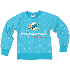 Wes & Willy Girls Youth Shimmer Star Reverse Fleece Pullover Sweatshirt - Miami Dolphins