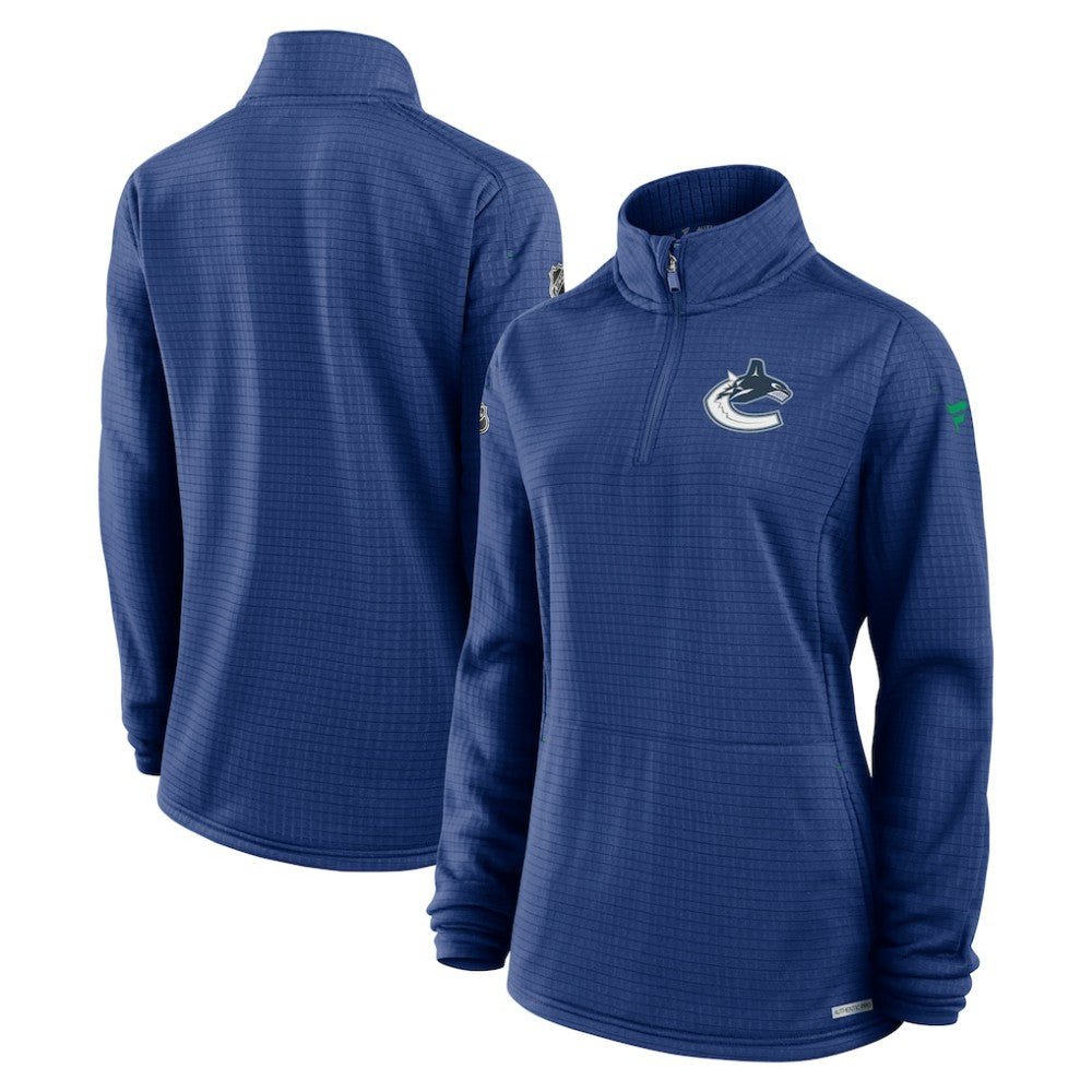 NHL Blue Vancouver Canucks Fanatics Women's Authentic Pro Rink Quarter-Zip Pullover