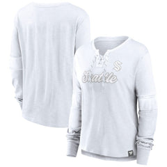 NHL This item will ship within 8 business days. Seattle Kraken Fanatics Women's White Out Lace-Up Fashion Long Sleeve T-Shirt