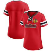 NHL Red Chicago Blackhawks Fanatics Women's Iconic Athena Lace-Up T-Shirt