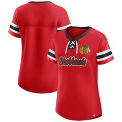 NHL Red Chicago Blackhawks Fanatics Women's Iconic Athena Lace-Up T-Shirt