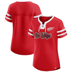 NHL Red Detroit Red Wings Fanatics Women's Iconic Athena Lace-Up T-Shirt