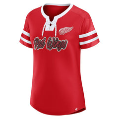 NHL Red Detroit Red Wings Fanatics Women's Iconic Athena Lace-Up T-Shirt