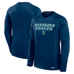 NHL Deep Sea Blue Seattle Kraken Fanatics Authentic Pro Rink Tech Raglan Long Sleeve T-Shirt