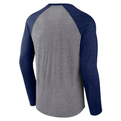 NHL Heather Gray/Heather Deep Sea Blue Seattle Kraken Fanatics Goal Crease Raglan Tri-Blend Long Sleeve T-Shirt