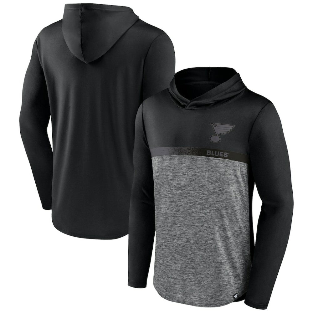 NHL Black/Heather Charcoal St. Louis Blues Fanatics Iconic Defender Pullover Hoodie