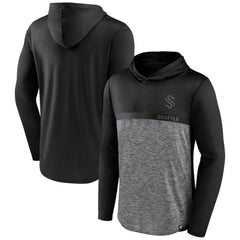 NHL Black/Heather Charcoal Seattle Kraken Fanatics Iconic Defender Pullover Hoodie