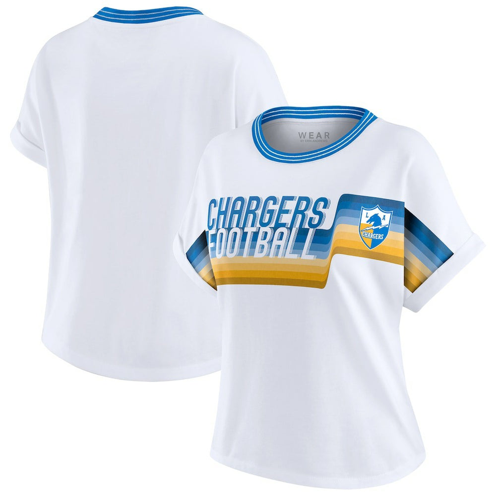 WEAR by Erin Andrews Women's Cropped Center Stripe Dolman T-Shirt - Los Angeles Chargers