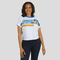WEAR by Erin Andrews Women's Cropped Center Stripe Dolman T-Shirt - Los Angeles Chargers