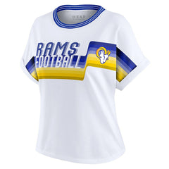 WEAR by Erin Andrews Women's Cropped Center Stripe Dolman T-Shirt - Los Angeles Rams