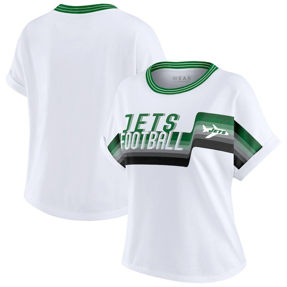 WEAR by Erin Andrews Women's Cropped Center Stripe Dolman T-Shirt - New York Jets