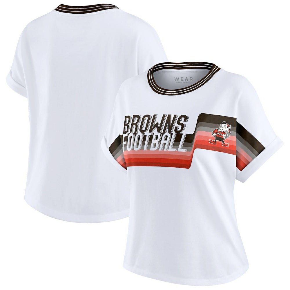 WEAR by Erin Andrews Women's Cropped Center Stripe Dolman T-Shirt - Cleveland Browns