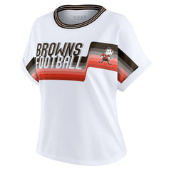 WEAR by Erin Andrews Women's Cropped Center Stripe Dolman T-Shirt - Cleveland Browns