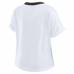 WEAR by Erin Andrews Women's Cropped Center Stripe Dolman T-Shirt - Cleveland Browns