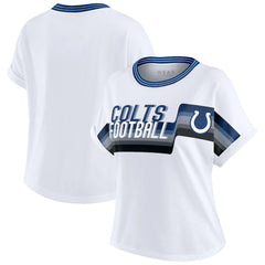 WEAR by Erin Andrews Women's Cropped Center Stripe Dolman T-Shirt - Indianapolis Colts