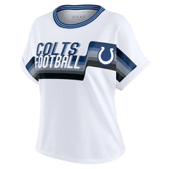 WEAR by Erin Andrews Women's Cropped Center Stripe Dolman T-Shirt - Indianapolis Colts