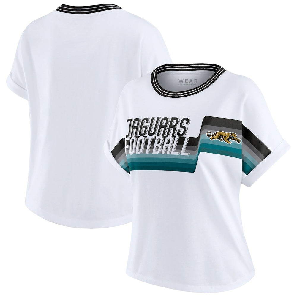 WEAR by Erin Andrews Women's Cropped Center Stripe Dolman T-Shirt - Jacksonville Jaguars