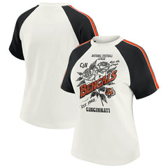 WEAR by Erin Andrews Women's Sleeve Stripe Distressed Raglan T-Shirt - Cincinnati Bengals