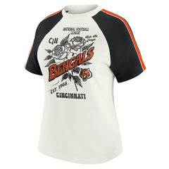 WEAR by Erin Andrews Women's Sleeve Stripe Distressed Raglan T-Shirt - Cincinnati Bengals