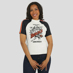 WEAR by Erin Andrews Women's Sleeve Stripe Distressed Raglan T-Shirt - Cincinnati Bengals
