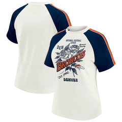 WEAR by Erin Andrews Women's Sleeve Stripe Distressed Raglan T-Shirt - Denver Broncos