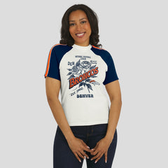 WEAR by Erin Andrews Women's Sleeve Stripe Distressed Raglan T-Shirt - Denver Broncos