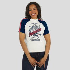WEAR by Erin Andrews Women's Sleeve Stripe Distressed Raglan T-Shirt - New England Patriots