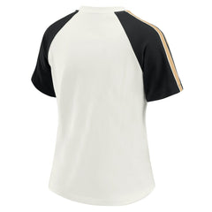 WEAR by Erin Andrews Women's Sleeve Stripe Distressed Raglan T-Shirt - New Orleans Saints