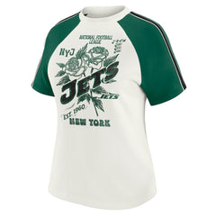 WEAR by Erin Andrews Women's Sleeve Stripe Distressed Raglan T-Shirt - New York Jets