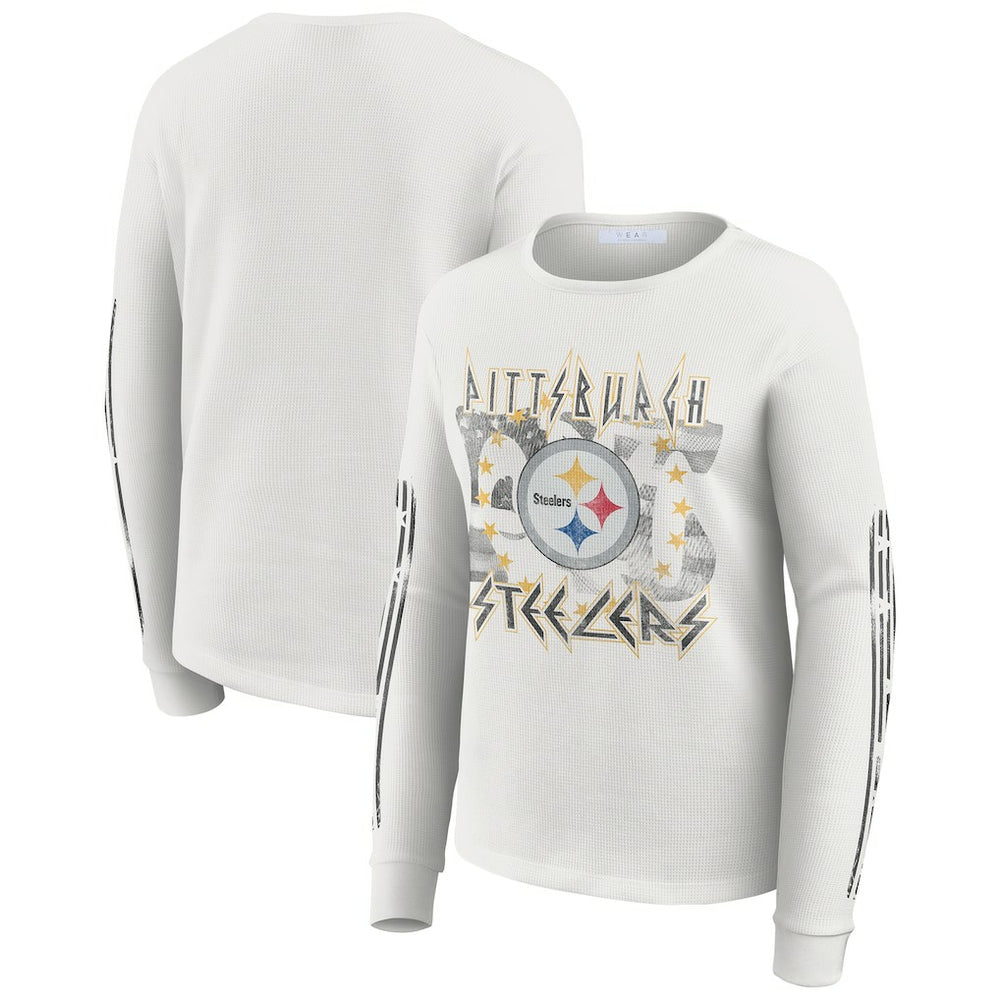 WEAR by Erin Andrews Women's Graphic Waffle Long-Sleeve T-Shirt - Pittsburgh Steelers