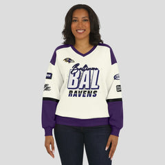 WEAR by Erin Andrews Women's Racing Crew V-Neck Sweatshirt - Baltimore Ravens