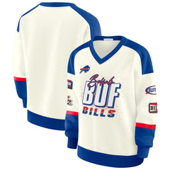 WEAR by Erin Andrews Women's Racing Crew V-Neck Sweatshirt - Buffalo Bills