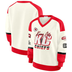 WEAR by Erin Andrews Women's Racing Crew V-Neck Sweatshirt - Kansas City Chiefs