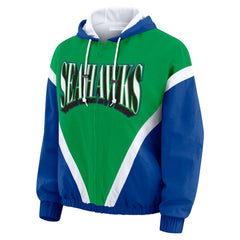 WEAR by Erin Andrews Women's Plus Size Retro Crinkle Full-Zip Hoodie Windbreaker Jacket - Seattle Seahawks