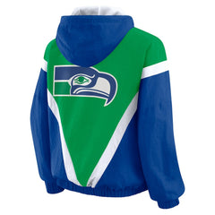 WEAR by Erin Andrews Women's Plus Size Retro Crinkle Full-Zip Hoodie Windbreaker Jacket - Seattle Seahawks