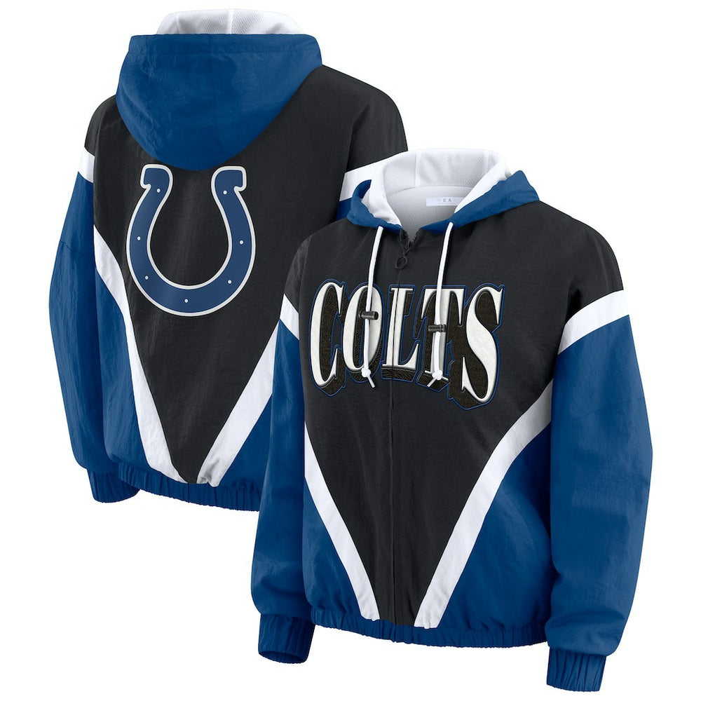 WEAR by Erin Andrews Women's Plus Size Retro Crinkle Full-Zip Hoodie Windbreaker Jacket - Indianapolis Colts