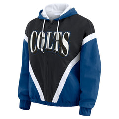 WEAR by Erin Andrews Women's Plus Size Retro Crinkle Full-Zip Hoodie Windbreaker Jacket - Indianapolis Colts